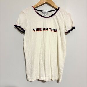 Wildfox Sample Cream 'Vibe On This' Retro Style Ringer Tee NEW Size Small